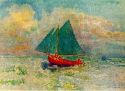 Odilon Redon Red Boat with a Blue Sail oil on canvas